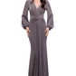 Betsy & Adam Women's Metallic Knit Long Sleeve Gown Gray Size 8