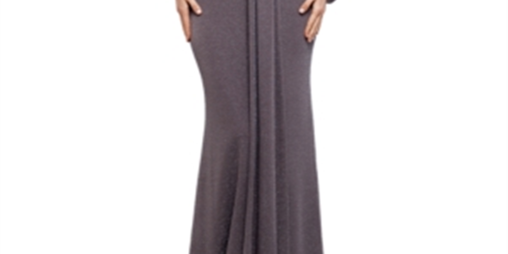 Betsy & Adam Women's Metallic Knit Long Sleeve Gown Gray Size 8
