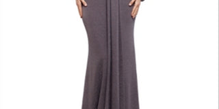 Betsy & Adam Women's Metallic Knit Long Sleeve Gown Gray Size 8