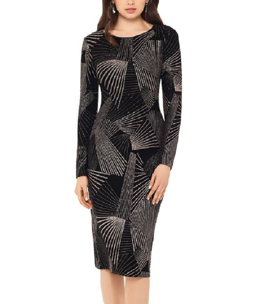 Betsy & Adam Women's Printed Sheath Dress Black Size 8Petite