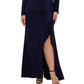 Betsy & Adam Women's V Neck Gown With Matching Mask Blue Size Petite Small