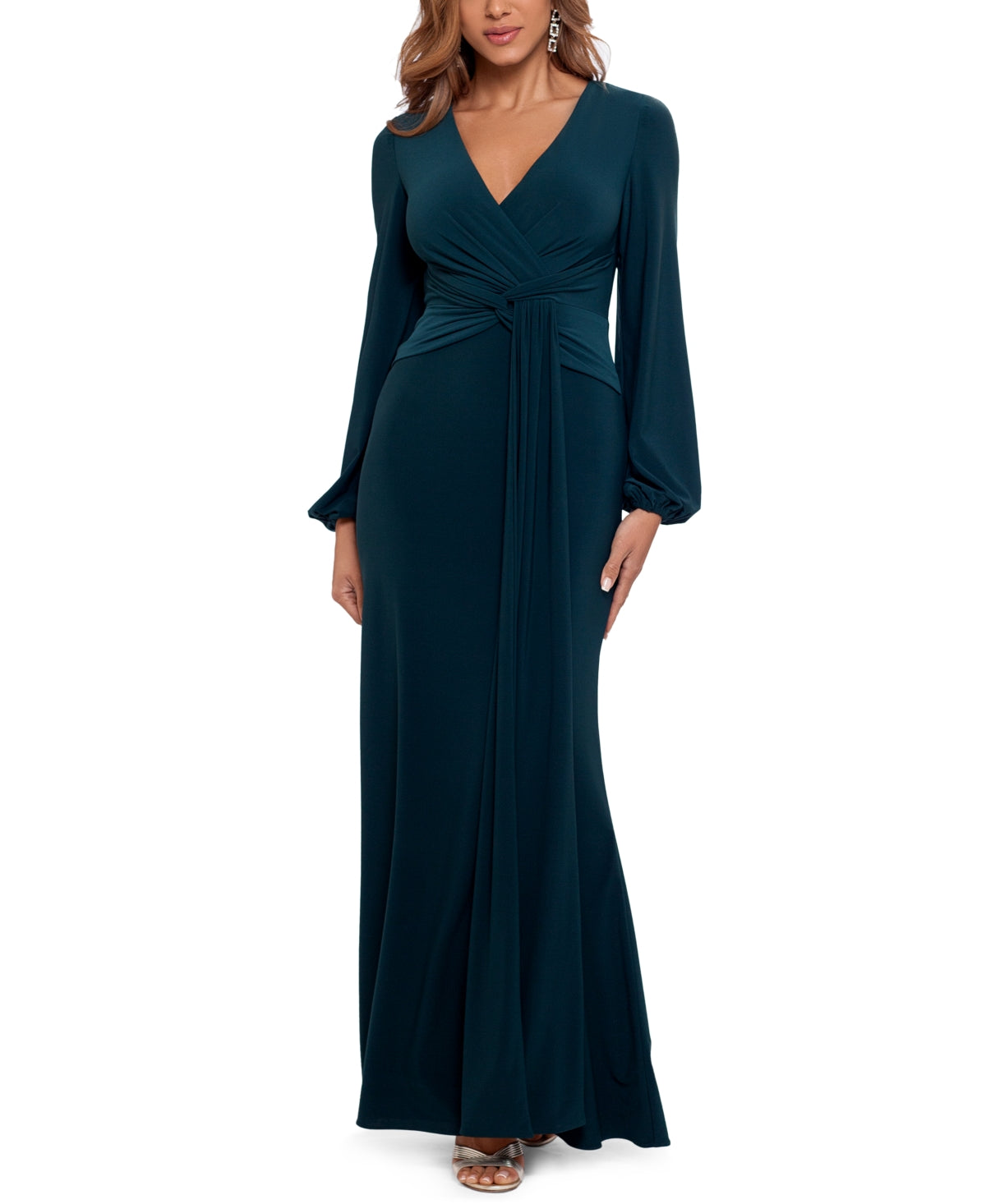 Betsy & Adam Women's Draped V Neck Gown Green Size 8
