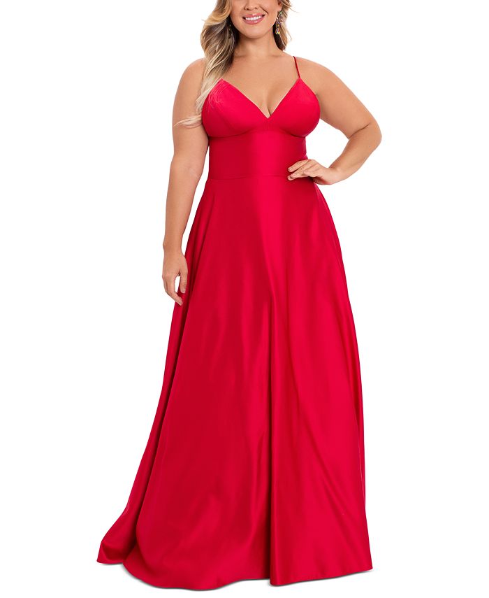 Betsy & Adam Women's V Neck Gown Red Size 18W