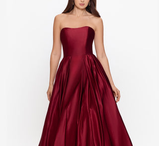 Betsy & Adam Women's Strapless High Low Gown Red Size 0Petite