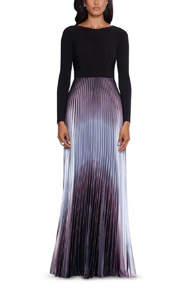Betsy & Adam Women's Ombre Pleated Gown Black Size 10Petite