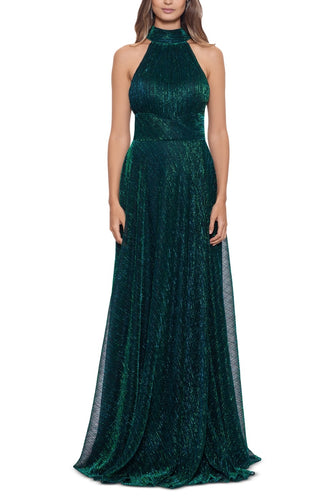 Betsy & Adam Women's Halter Mock Neck Crinkle Faux Wrap Gown Green Size 6