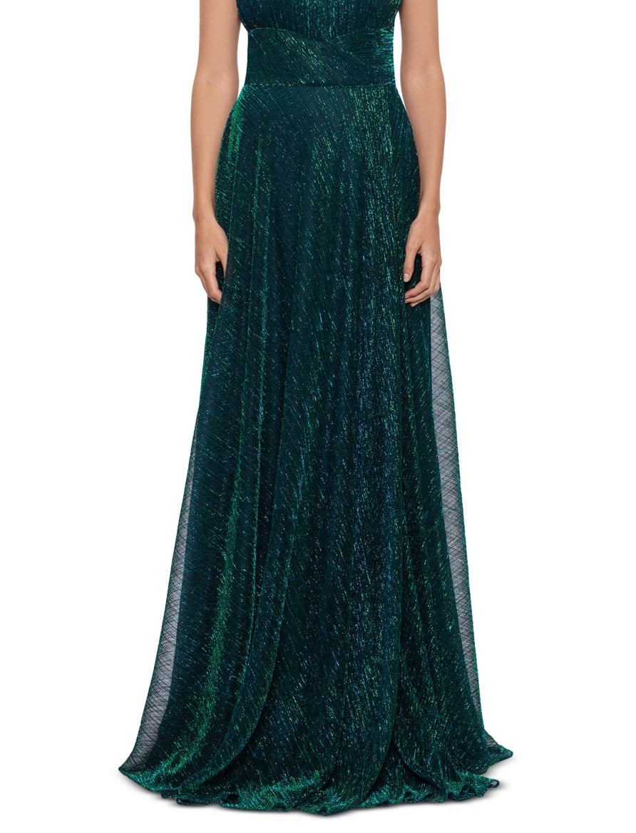 Betsy & Adam Women's Halter Mock Neck Crinkle Faux Wrap Gown Green Size 6