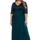 Betsy & Adam Women's V Neck Gown Green Size Petite Small