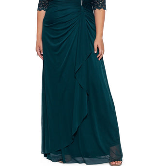 Betsy & Adam Women's V Neck Gown Green Size Petite Small