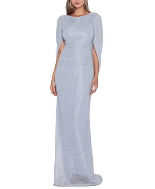 Betsy & Adam Women's Metallic Cape Gown Silver Size 14