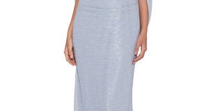 Betsy & Adam Women's Metallic Cape Gown Silver Size 14