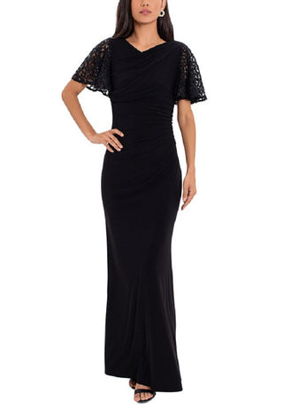Betsy & Adam Women's Lace Sleeve Gown Black Size 14