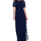 Betsy & Adam Women's Embellished Zippered Ruched Flutter Sleeve Boat Neck Full-Length Formal Gown Dress Blue Size 4