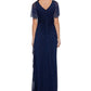 Betsy & Adam Women's Embellished Cascade Ruffle Gown Blue Size 6
