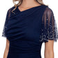 Betsy & Adam Women's Embellished Cascade Ruffle Gown Blue Size 6