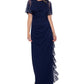 Betsy & Adam Women's Embellished Cascade Ruffle Gown Blue Size 10