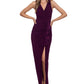 Betsy & Adam Women's Ruffled V Neck Gown Purple Size 6