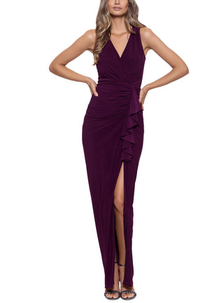 Betsy & Adam Women's Ruffled V Neck Gown Red Size 10