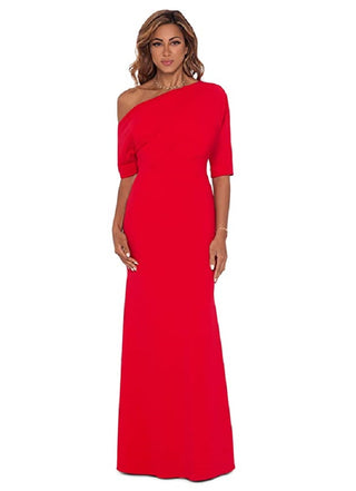 Betsy & Adam Women's Long Scuba Crepe Over the Shoulder Gown Red Size 16