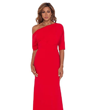 Betsy & Adam Women's Long Scuba Crepe Over the Shoulder Gown Red Size 16