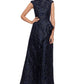 Betsy & Adam Women's Brocade Ruffled Gown Blue Size 6