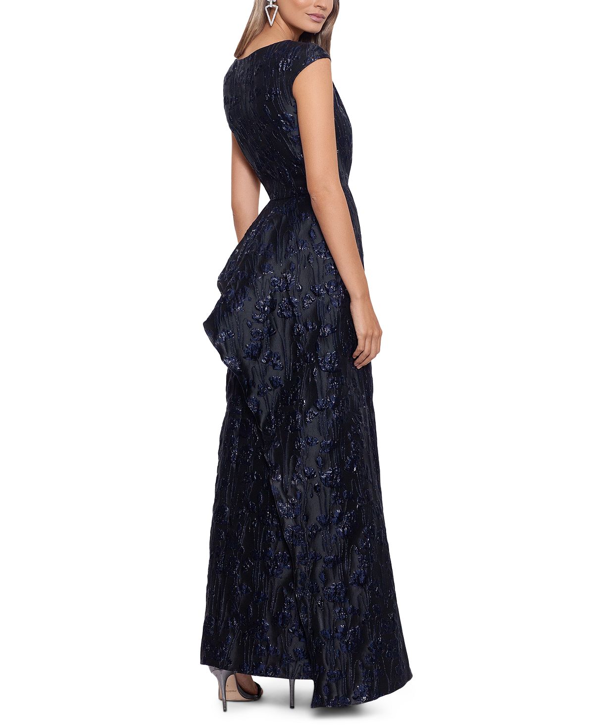 Betsy & Adam Women's Brocade Ruffled Gown Blue Size 6