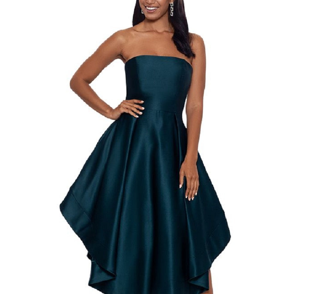 Betsy & Adam Women's Strapless High Low Hem Gown Green Size 4