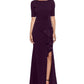 Betsy & Adam Women's Ruffled Ruched Gown Purple Size 16 Petite