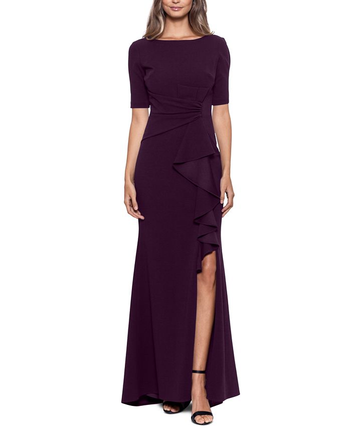 Betsy & Adam Women's Ruffled Ruched Gown Purple Size 16 Petite