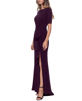 Betsy & Adam Women's Ruffled Ruched Gown Purple Size 16 Petite