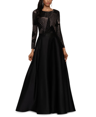 Betsy & Adam Women's Mixed Media Evening Gown Black Size 4Petite