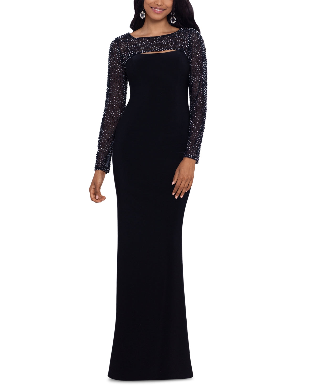 Betsy & Adam Women's Embellished Cutout Gown Black Size 6Petite