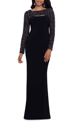 Betsy & Adam Women's Embellished Cutout Gown Black Size 12Petite