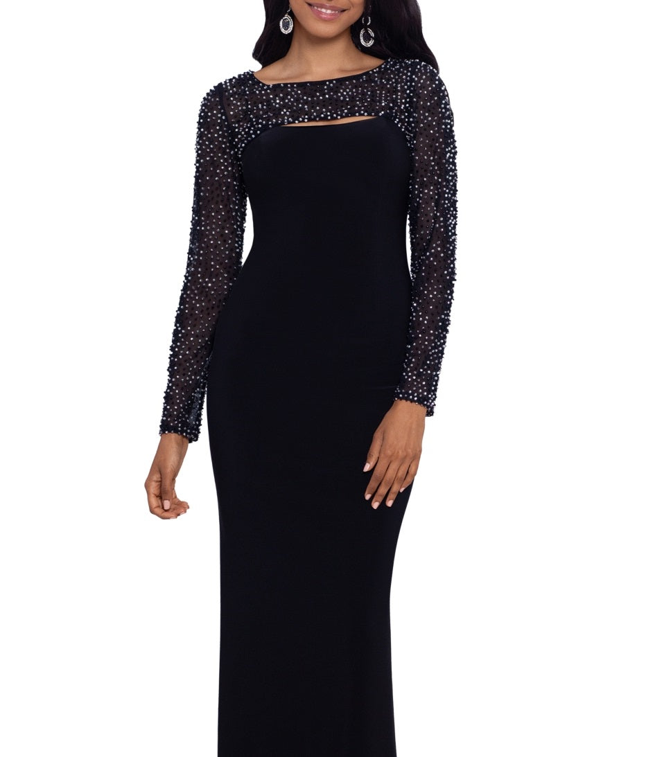 Betsy & Adam Women's Embellished Cutout Gown Black Size 12Petite