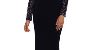 Betsy & Adam Women's Embellished Cutout Gown Black Size 12Petite