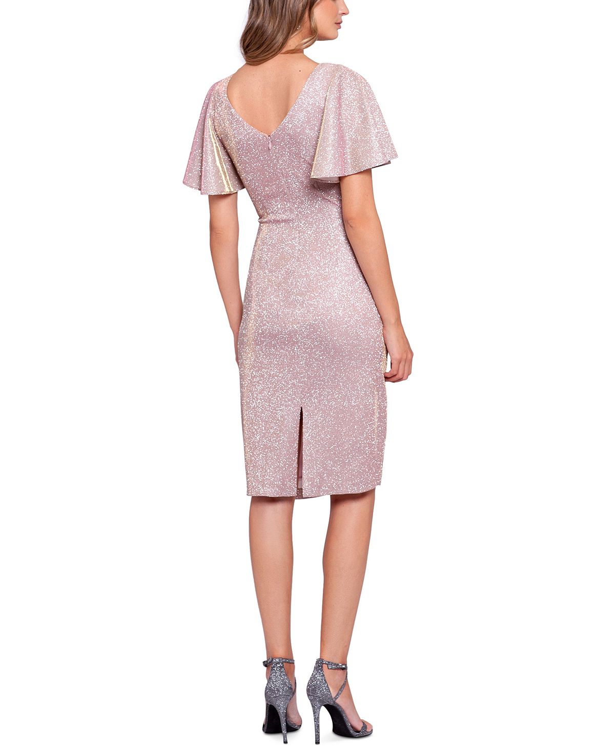 Betsy & Adam Women's Glitter Bell Sleeves Dress Pink Size 16