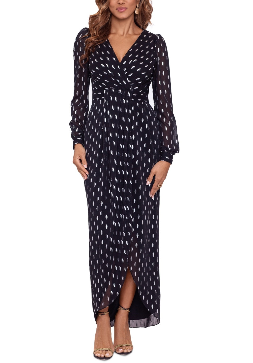 Betsy & Adam Women's Printed Pleated Gown Black Size 10