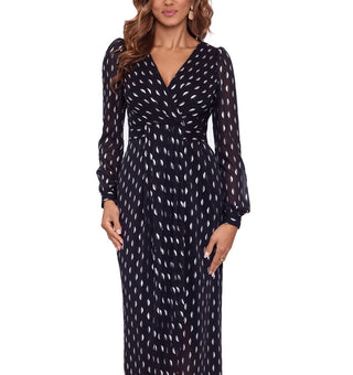 Betsy & Adam Women's Printed Pleated Gown Black Size 10