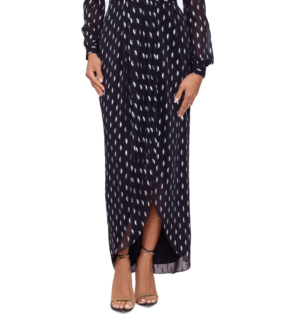 Betsy & Adam Women's Printed Pleated Gown Black Size 10