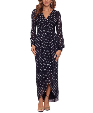 Betsy & Adam Women's Printed Pleated Gown Black Size 12