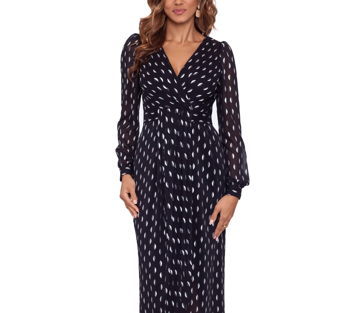 Betsy & Adam Women's Printed Pleated Gown Black Size 12