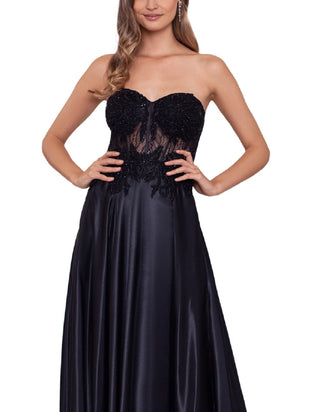 Blondie Nites Junior's Illusion Applique Charmeuse Gown Black Size 7