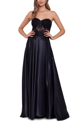Blondie Nites Junior's Illusion Applique Charmeuse Gown Black Size 15