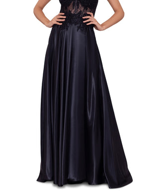 Blondie Nites Junior's Illusion Applique Charmeuse Gown Black Size 15