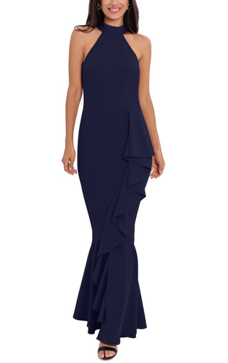 Betsy & Adam Women's Mock Neck Gown Blue Size 6