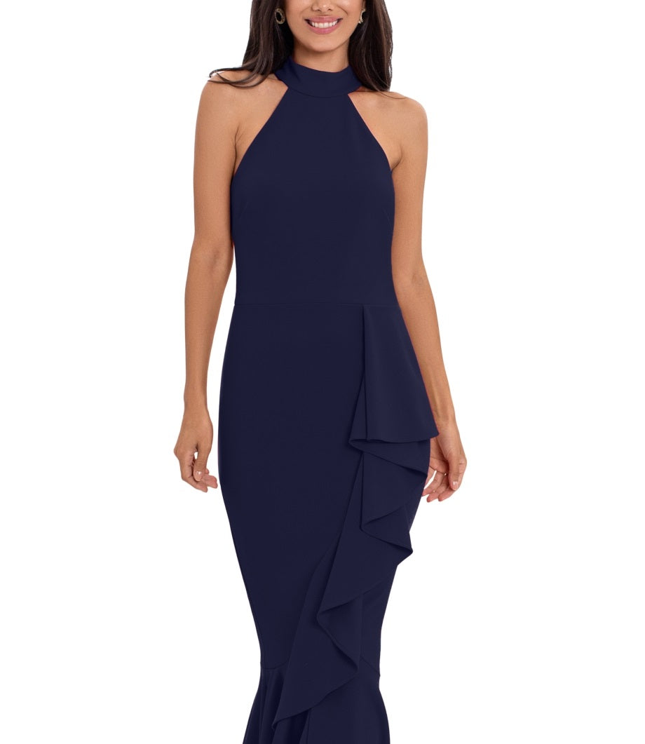 Betsy & Adam Women's Mock Neck Gown Blue Size 6