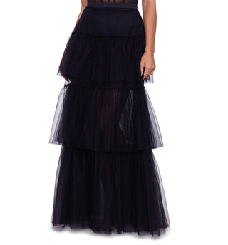 Betsy & Adam Women's Ruffle Off The Shoulder Tiered Ballgown Black Size 8
