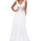 Betsy & Adam Women's V Neck Mesh Waist Embroidered Chiffon Gown White Size 6