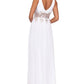 Betsy & Adam Women's V Neck Mesh Waist Embroidered Chiffon Gown White Size 6