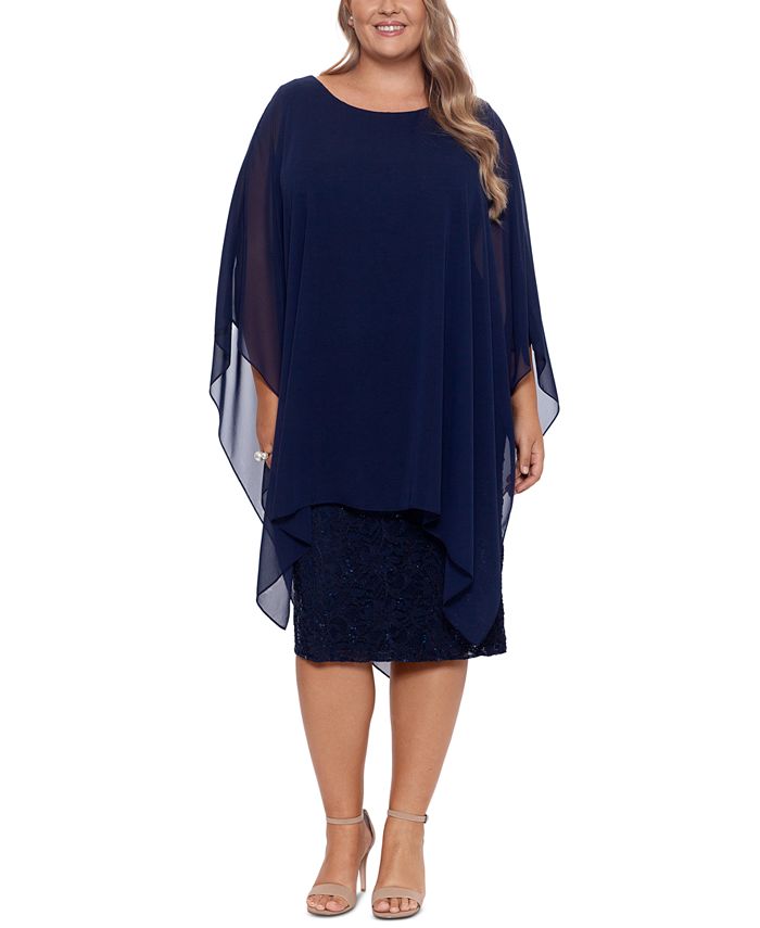 Betsy & Adam Women's Chiffon Overlay Sequin Lace Dress Blue Size Petite Small